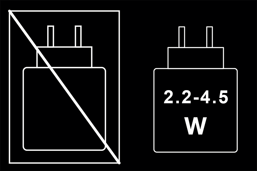 Nécessite un chargeur USB-C 2.2 - 4.5W Nécessite un chargeur USB-C 2.2 - 4.5W