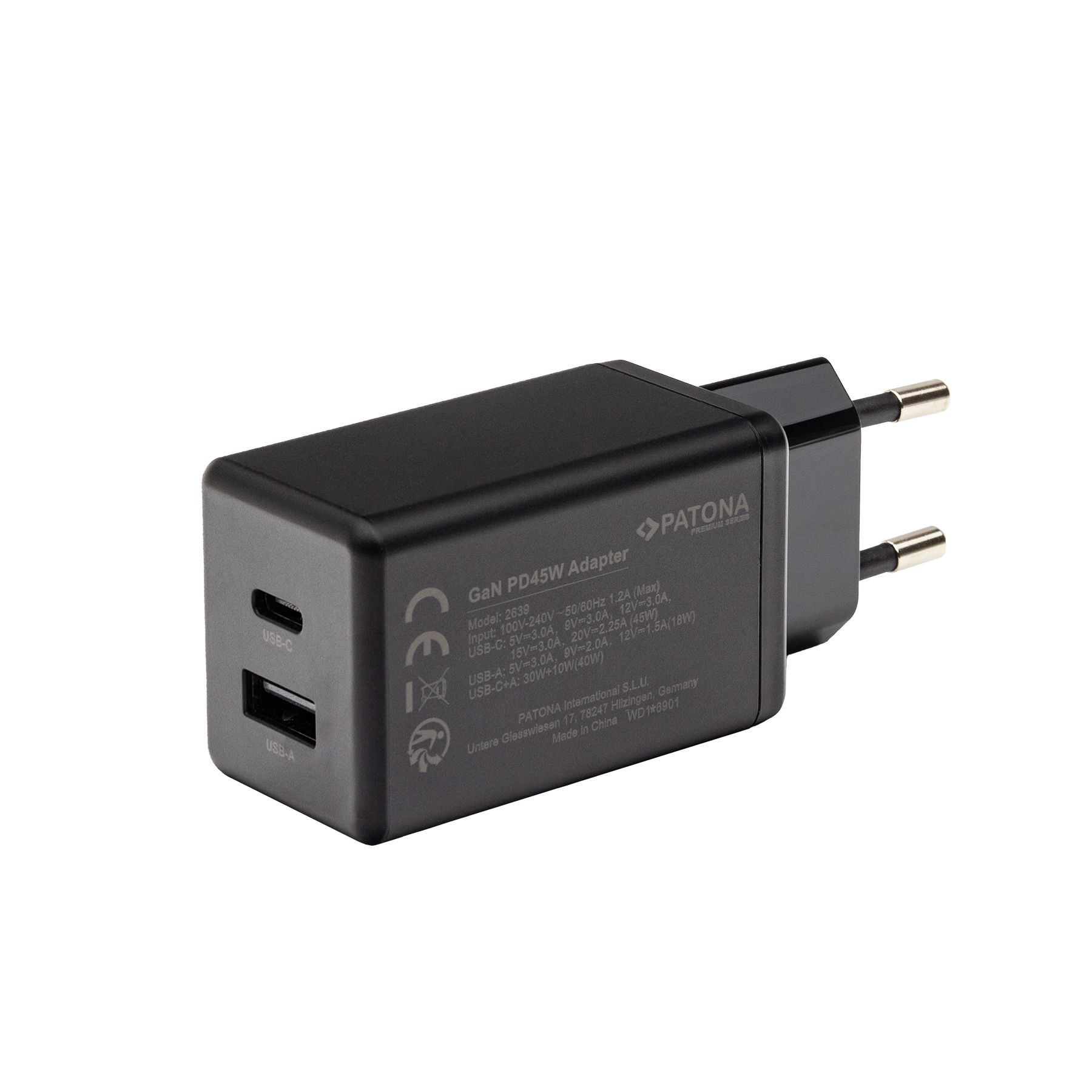 Patona GAN PD 45W USB-C + A Black