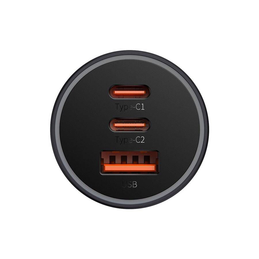 Baseus Triple Car Charger 65W Dark Gray