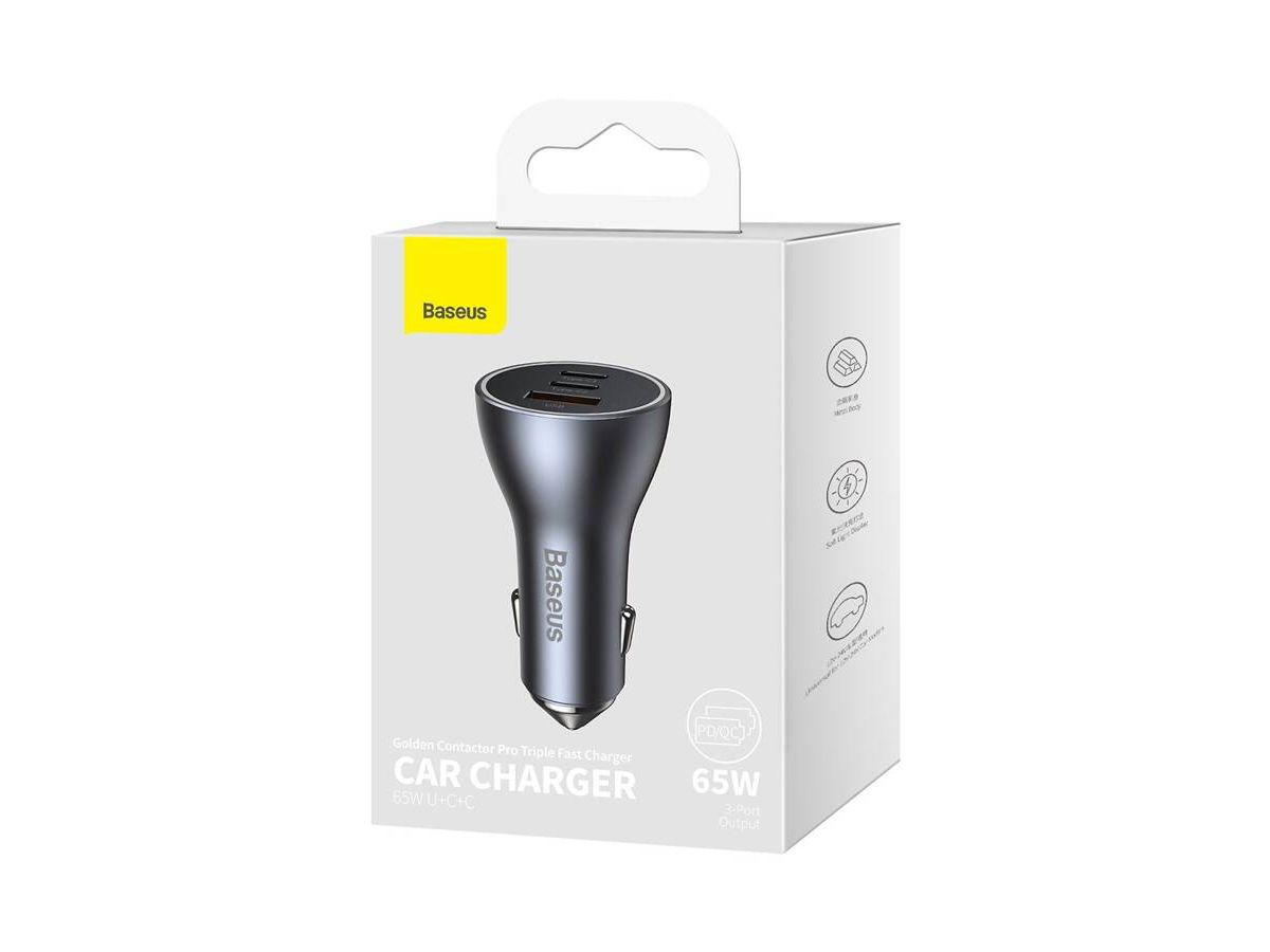 Baseus Triple Car Charger 65W Dark Gray