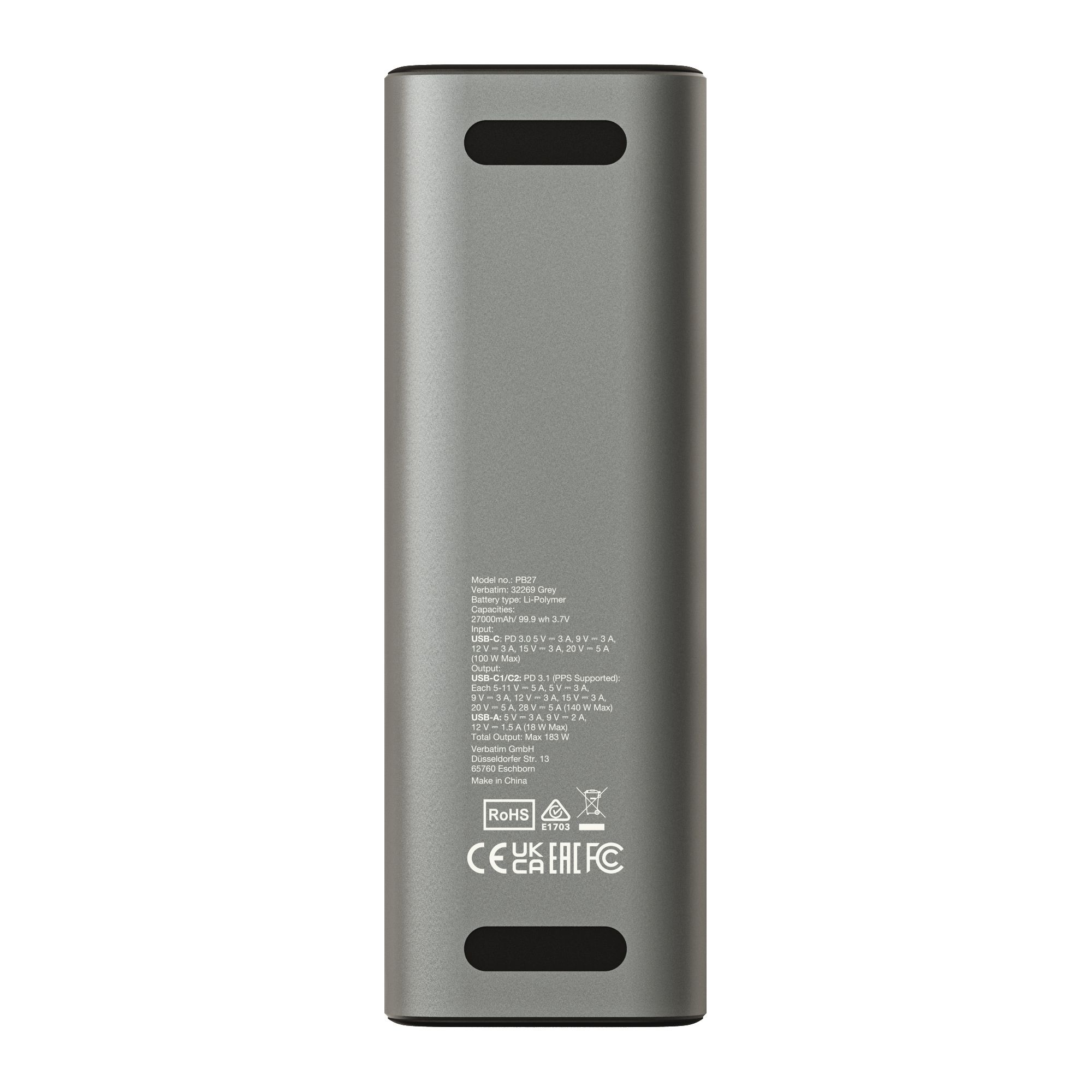 Verbatim Powerbank 27000 mAh 183W Grey