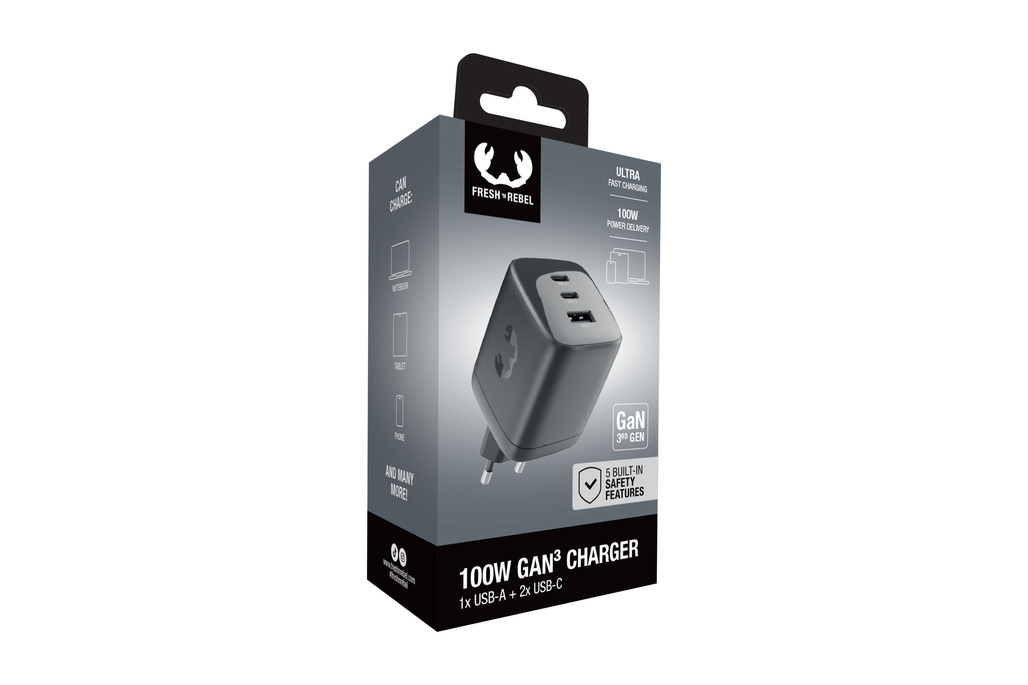 Fresh 'n Rebel Wall Charger Grey 100W