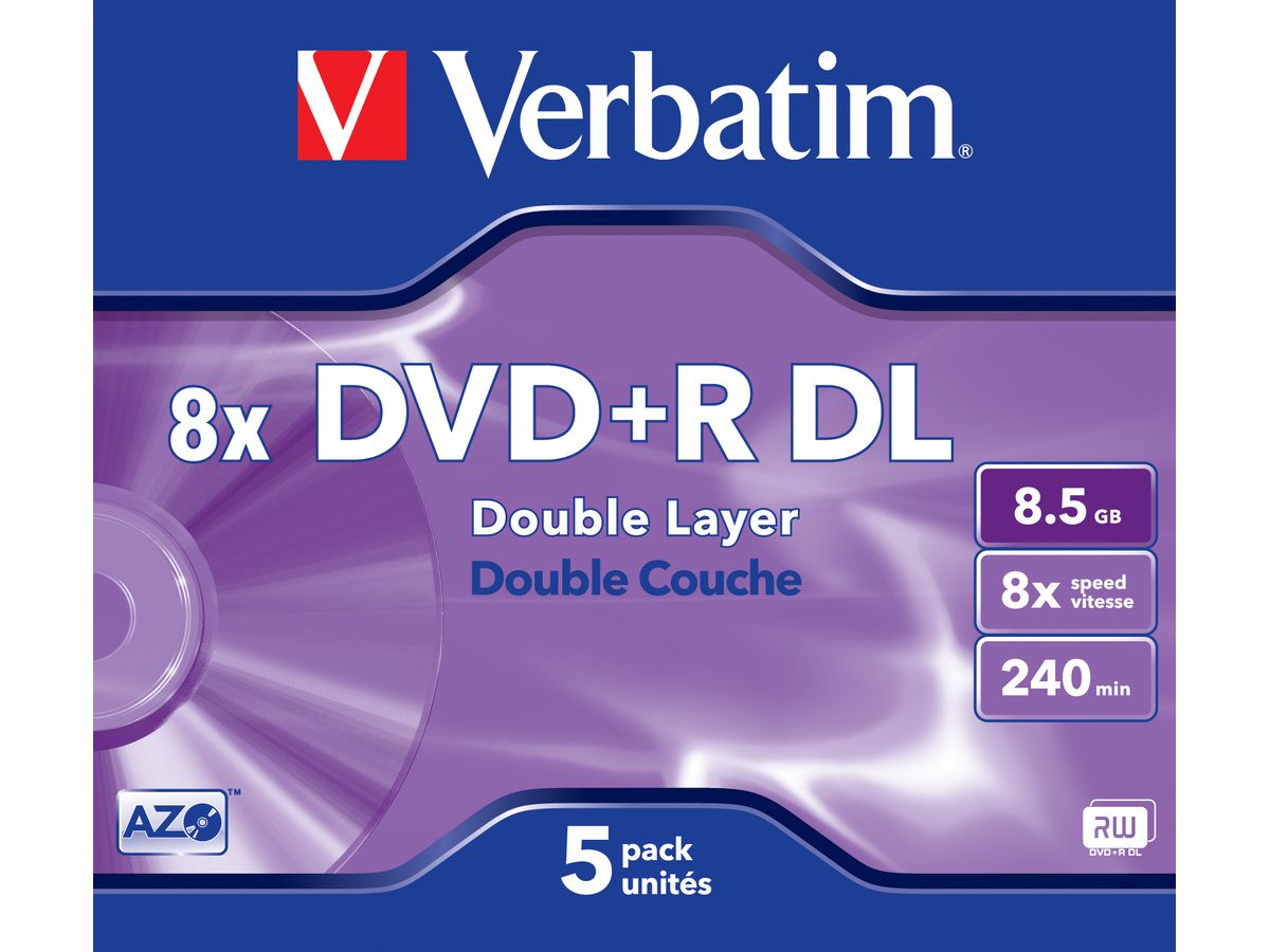 Verbatim DVD+R Jewel DL 8.5GB 8x 5 Pack
