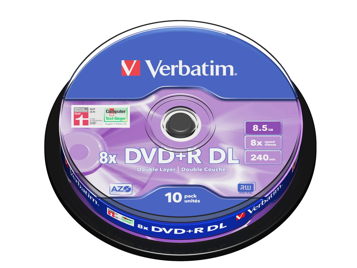 Verbatim DVD+R Spindle DL 8.5GB 8x 10 Pk