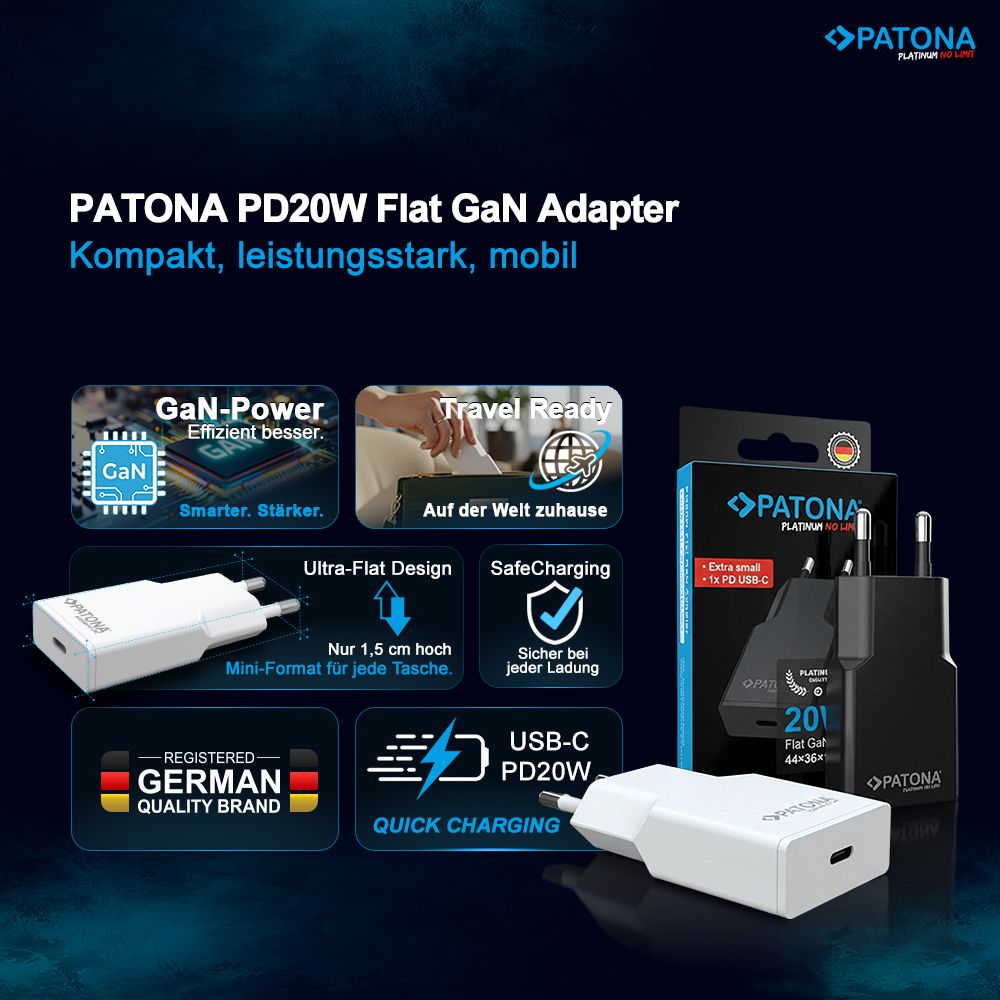 Patona GaN Flat PD 20W USB-C Black