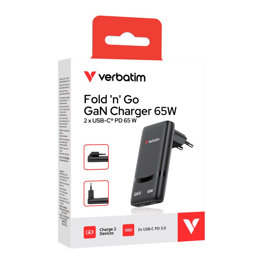 Verbatim Fold n Go GaN Charger 65W Black
