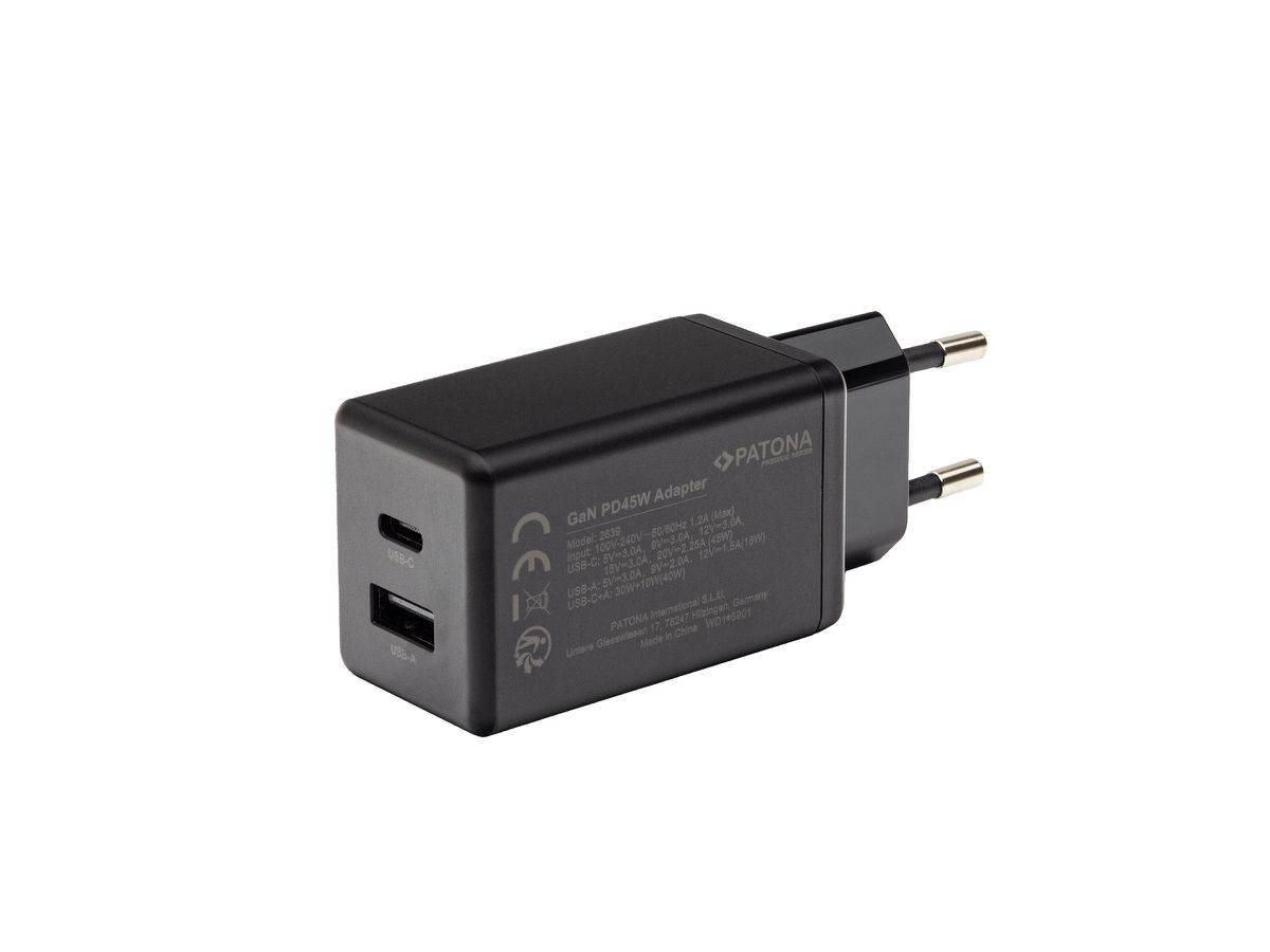 Patona GAN PD 45W USB-C + A Black