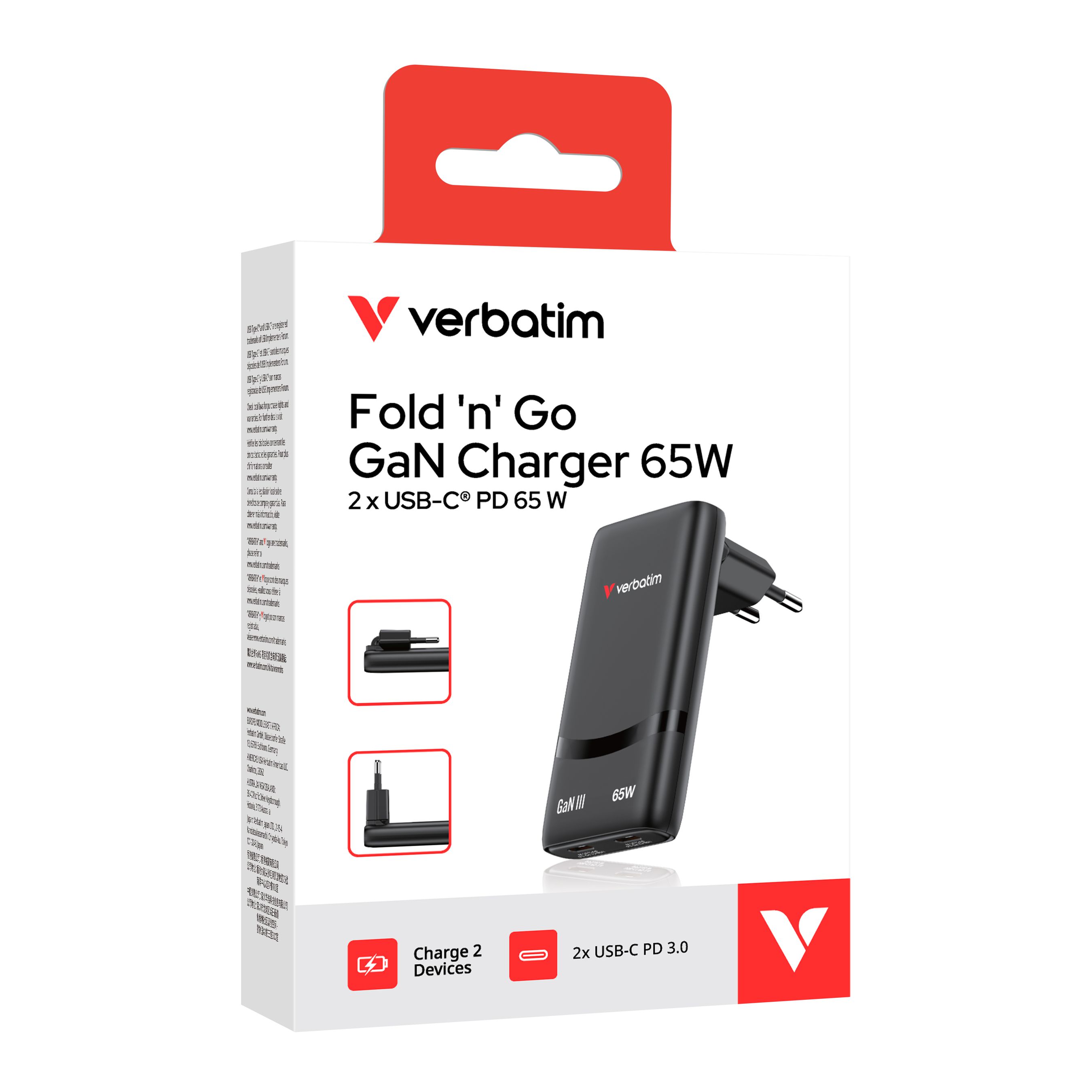 Verbatim Fold n Go GaN Charger 65W Black