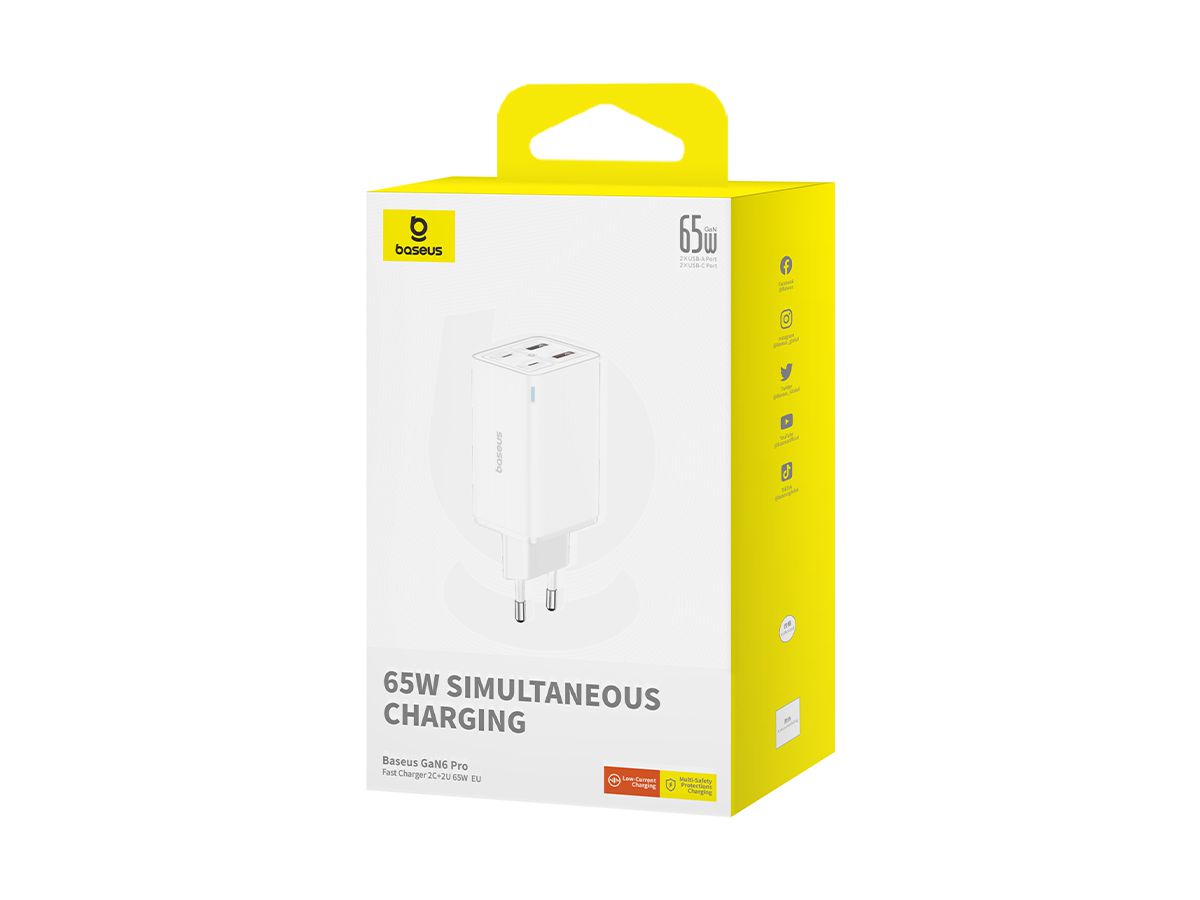 Baseus GaN6 Pro 4 Port Charger 65W White