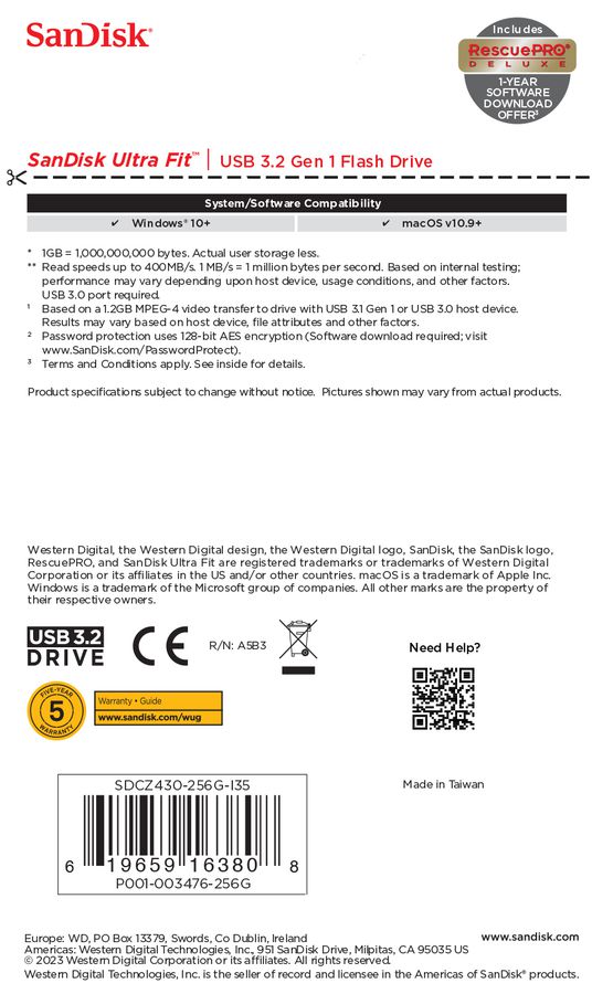 Sandisk Ultra USB 3.2 Fit 256GB 130MB/s