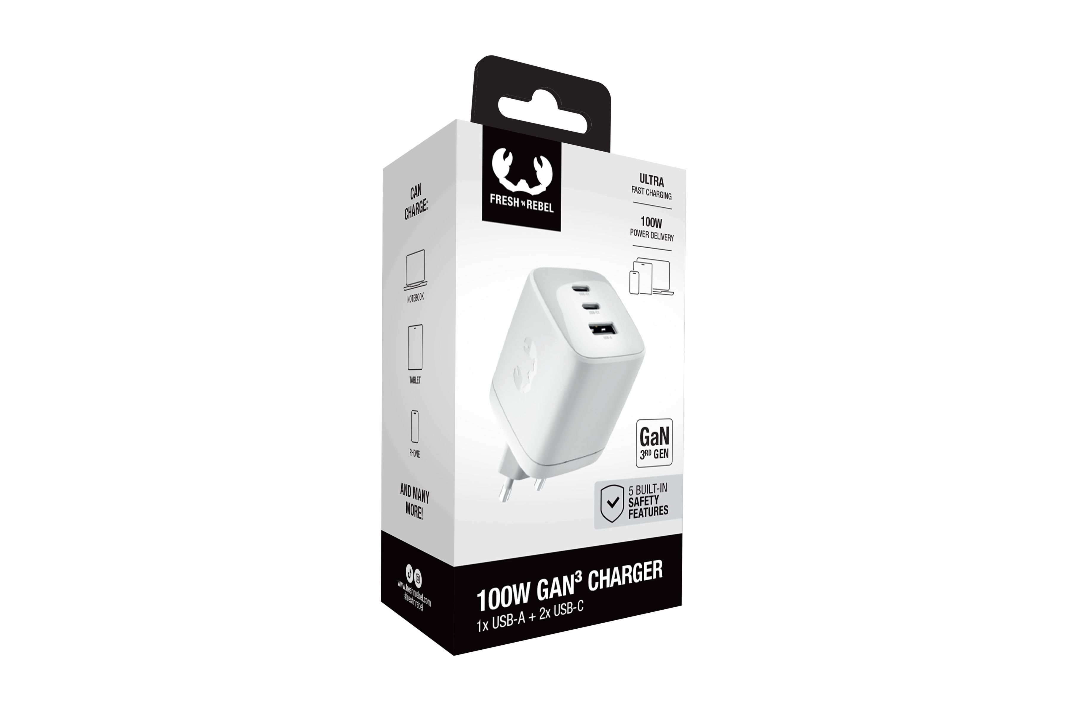 Fresh 'n Rebel Wall Charger IceGrey 100W