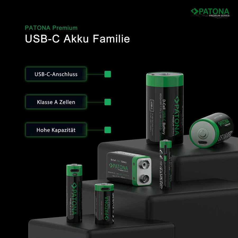 Patona Premium Akku 2X LR20 USB-C