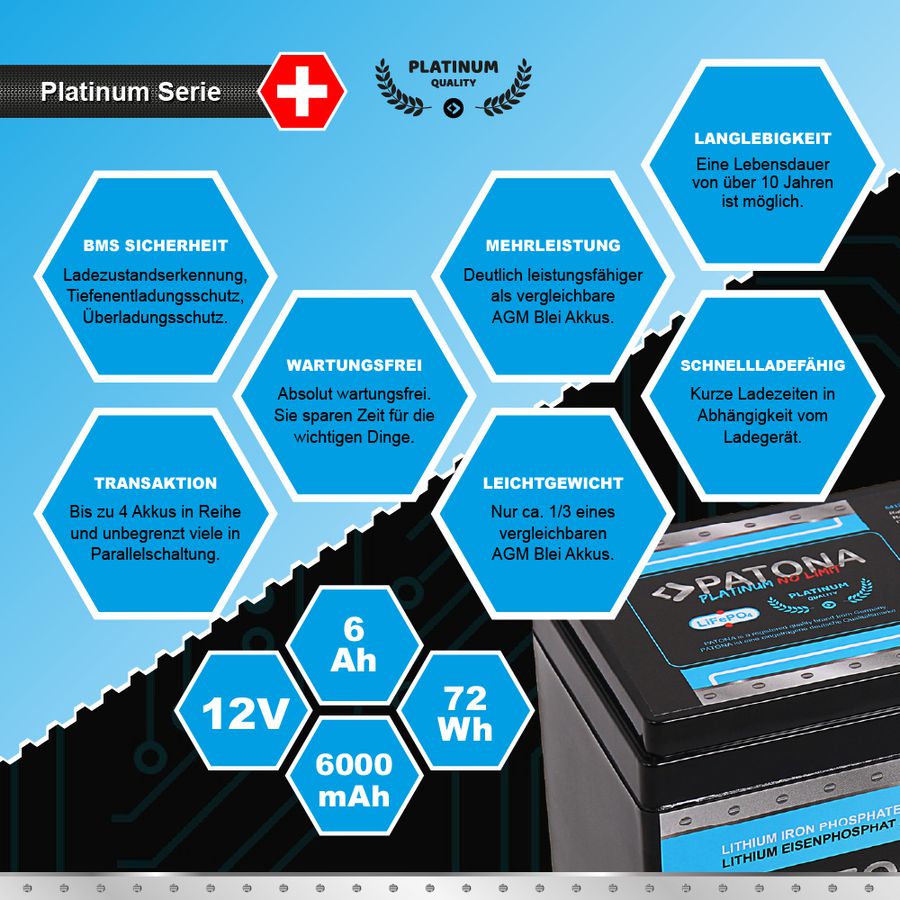 Patona Platinum Battery LiFePO4 12V 6Ah