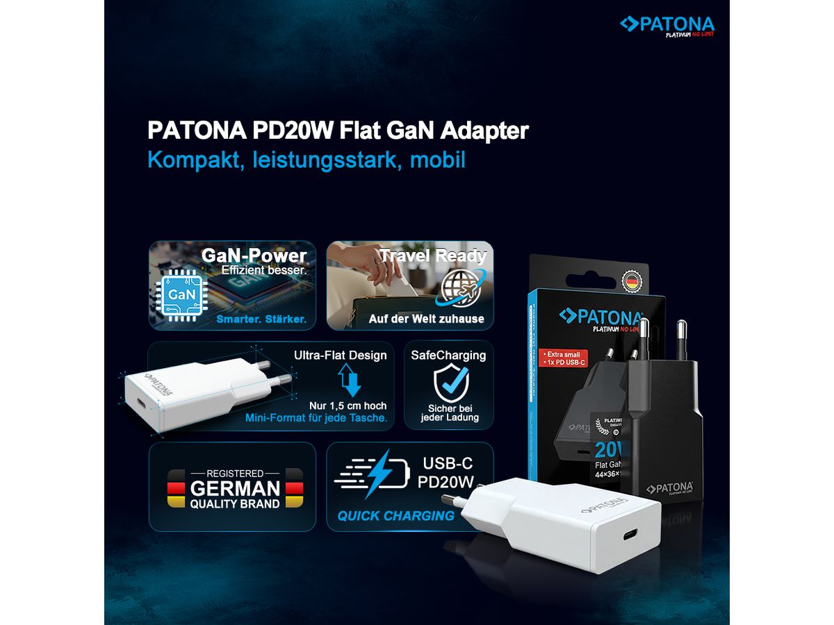 Patona GaN Flat PD 20W USB-C Black