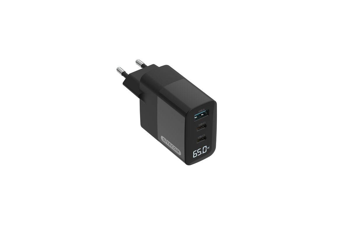 Sitecom 65W GaN Wall Charger LED-Display