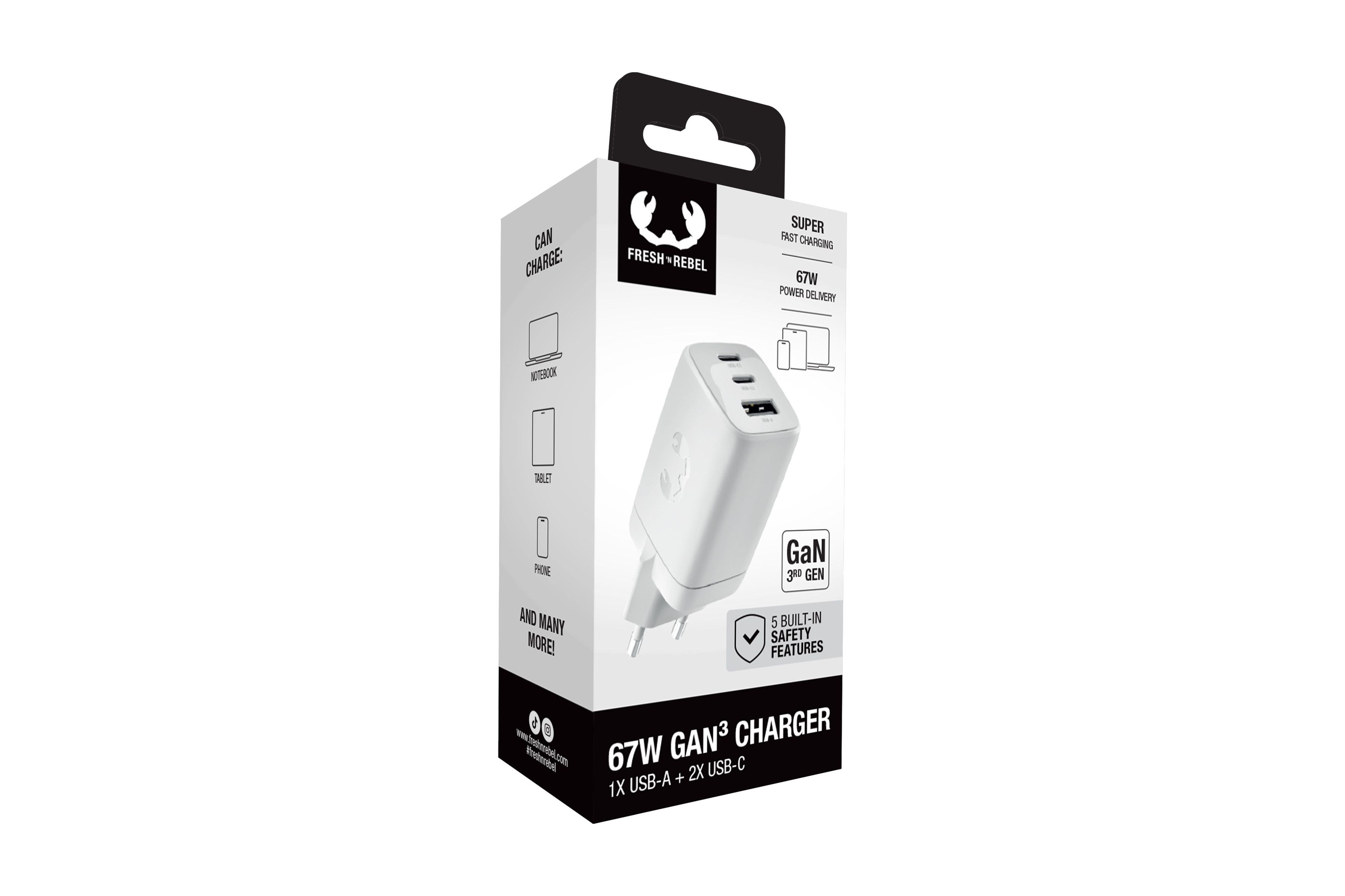 Fresh 'n Rebel Wall Charger Ice Grey 67W