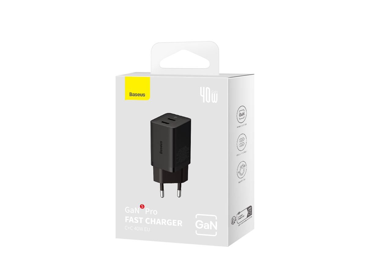 Baseus GaN5 Pro 2 Port Charger 40W Black