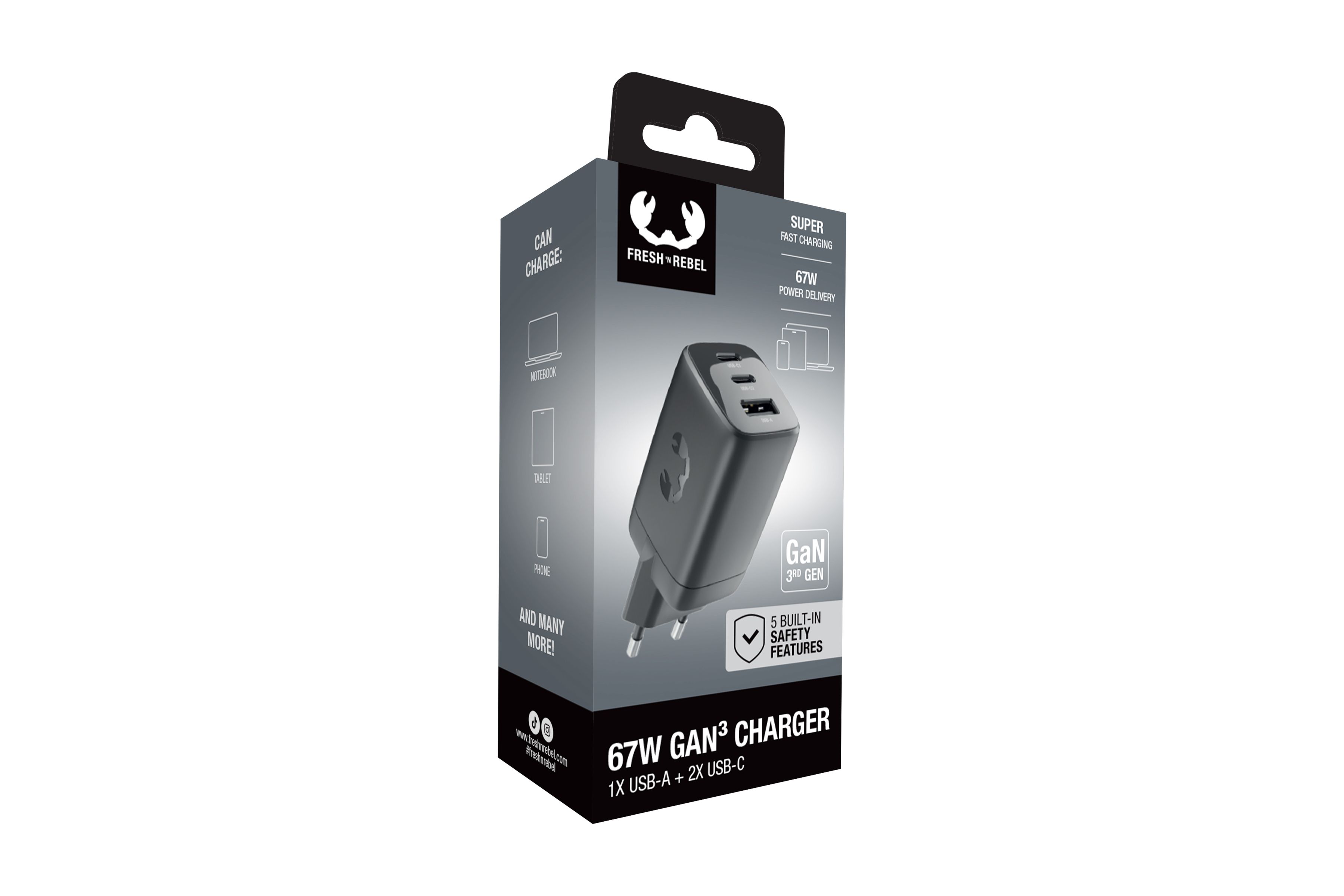 Fresh 'n Rebel Wall Charger Grey 67W