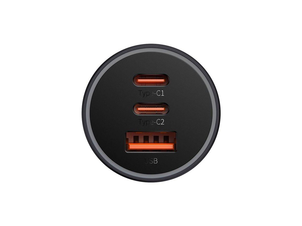 Baseus Triple Car Charger 65W Dark Gray