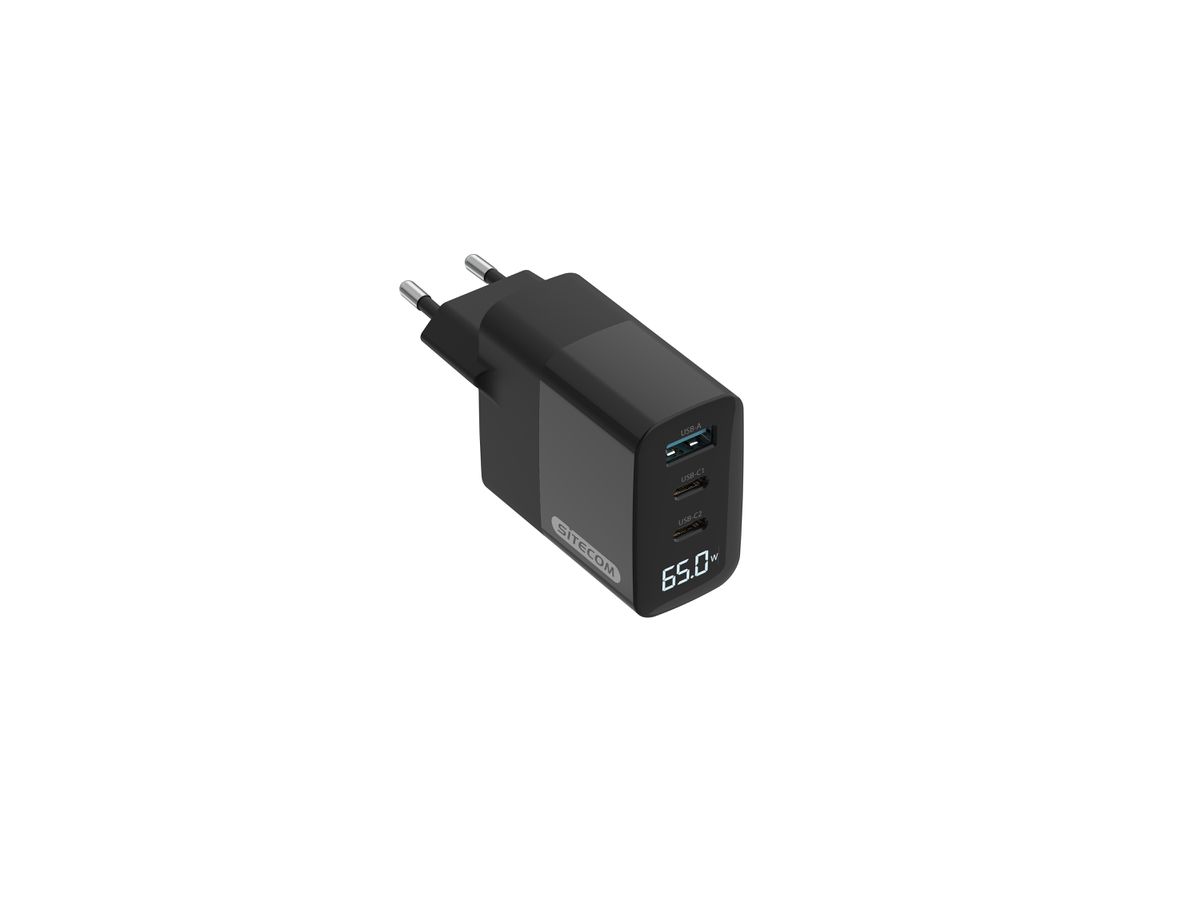 Sitecom 65W GaN Wall Charger LED-Display