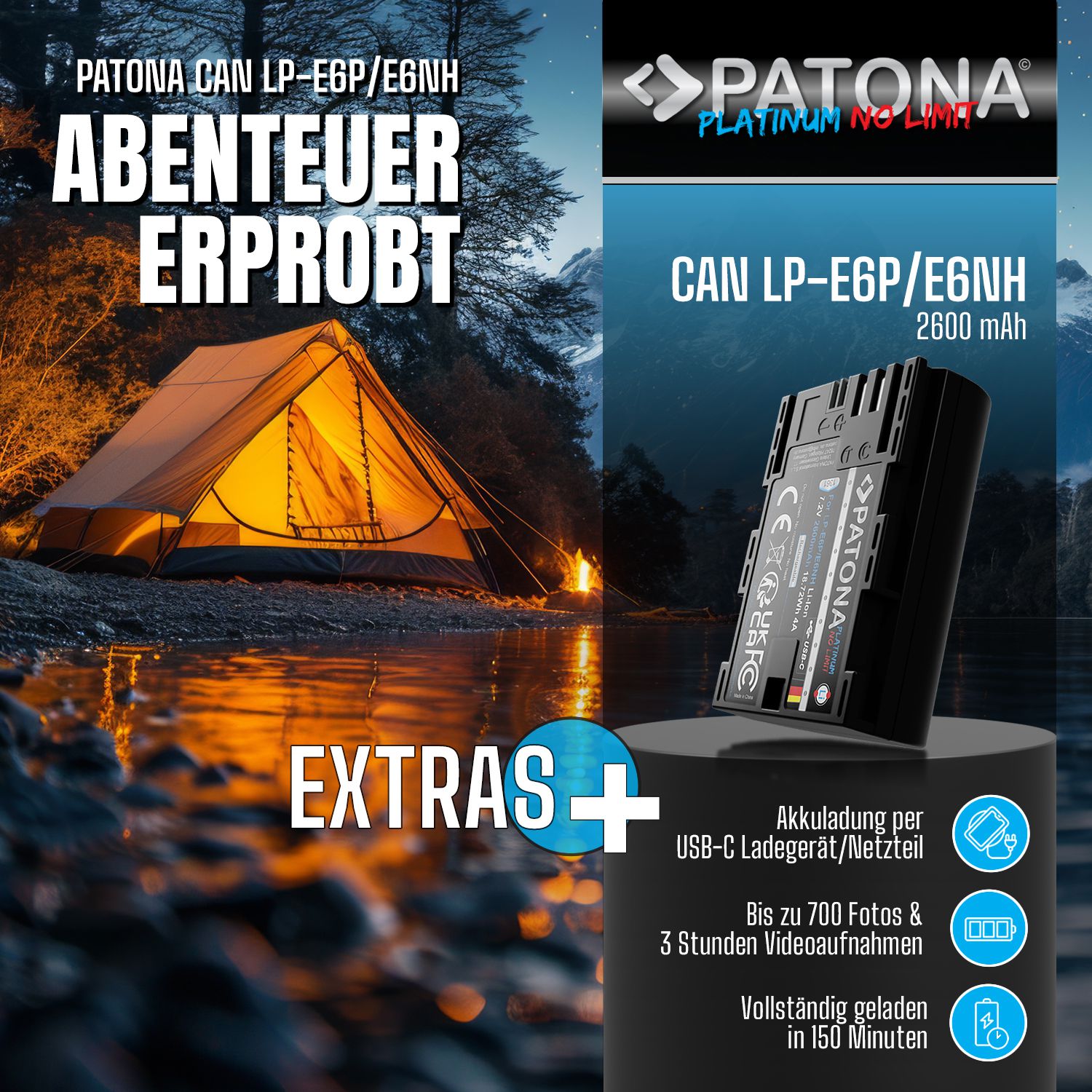 Patona LP-E6P Set Ladegerät + 2 Akkus