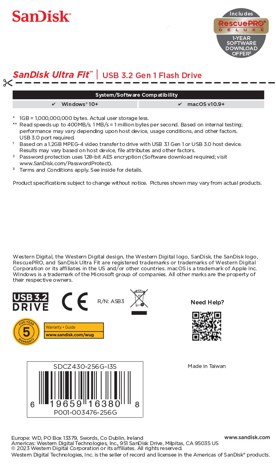 Sandisk Ultra USB 3.2 Fit 256GB 130MB/s