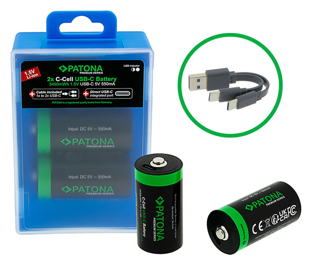 Patona Premium Akku 2x LR14 USB-C