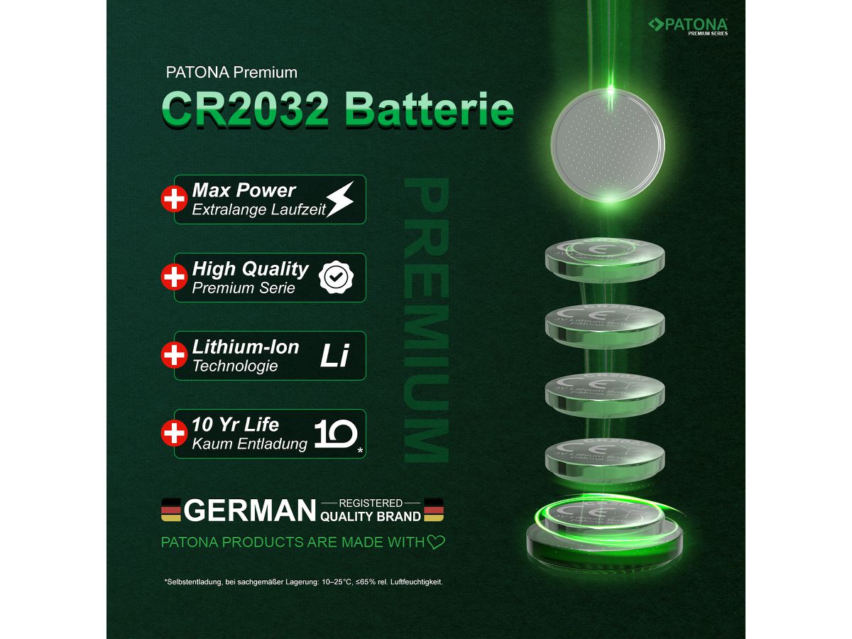 Patona 10 Stück CR2032 Lithium Batterie