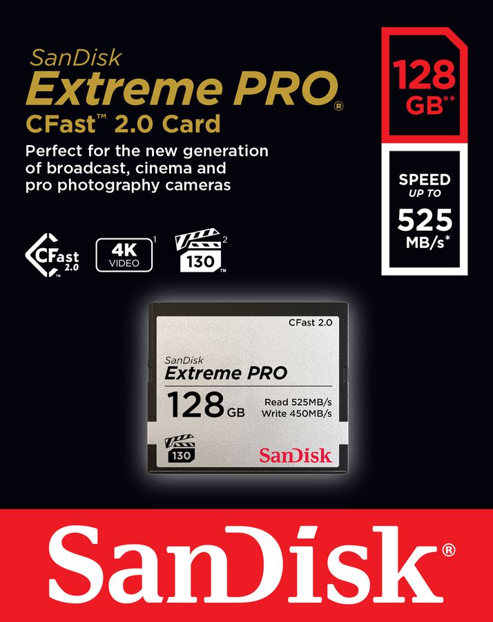 Sandisk CFast ExtremePro 525MB/s 128GB